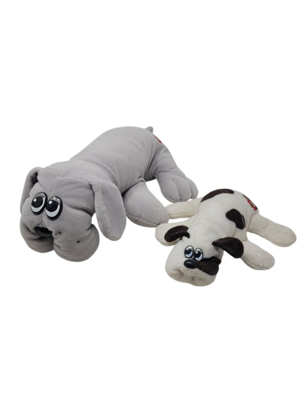 2 1985 Tonka Pound Puppies Vintage Plush Dog Hound Dog Bulldog Gray White Lot